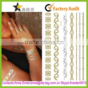 2015 Temporary Fashion Professional Custom Metallic Gold Temporary Tattoo thumbnail-1
