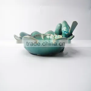 Lotus Flower Ceramic Plate With Pigeon Bird thumbnail-2