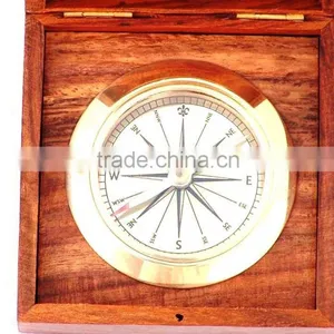 Stylish Compass Rose Solid Brass Captain's Desk Compass With Rosewood Box 13411 thumbnail-4