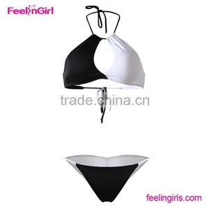 Womens Vintage White and Black Crisscross Bikini Set Swimsuit Swimwear thumbnail-4