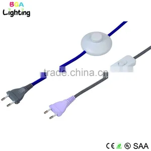 European 2 Pin Plug With Colorful Braided Wire and Switch thumbnail-1