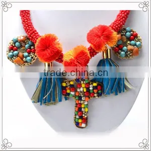 Europe America Style Red Bead Necklace With Leather Tassel thumbnail-2