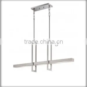 UL Listed Brushed Nickel LED Hotel Hanging Light With Long Pipe Shade Hanged By Double Metal Frames C50428 thumbnail-1