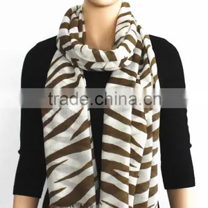 Zebra Pattern Printed Wool Scarf thumbnail-1