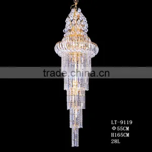 Gold LED Crystal Stair Long Chandeliers Light for Hotel thumbnail-3