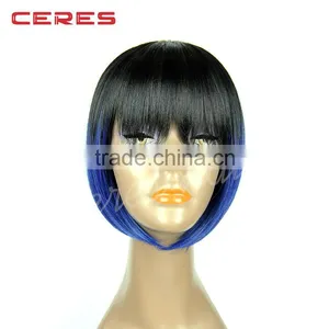 Short Hair Wig Straight Black Root Blue Ombre Synthetic Bob Lace Front Wigs for Women thumbnail-4