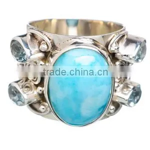 New Arrival Natural Larimar, Blue Topaz Gemstone Ring, Wholesale Price Jewellery thumbnail-1