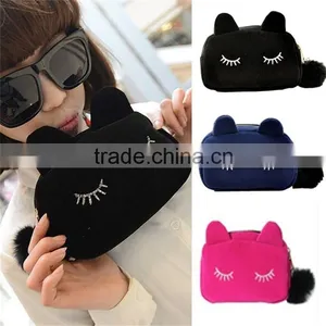 2015 Free Shipping! Fashion Small Cute Lovely Women's Handbag Flannel Cartoon Clutches Cat Beauty Make-up Evening Bags thumbnail-1