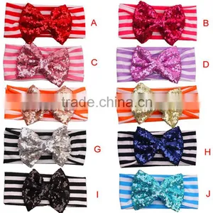 Popular Newborn Baby Headbands With Bows - Glitter Sequin Bow With Elastic Strip Headband thumbnail-1