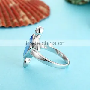 Blue Synthetic Opal 925 Sterling Silver Turtle Shape Engagement Ring SRI026W thumbnail-3