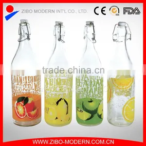 Wholesale Beverage 1 Liter 1000ml Wine Juice Water Milk Glass Bottle With Hermetic Lid thumbnail-1