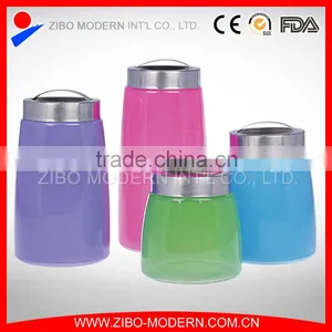 Colorful Glass Food Container Set 4 Custom Cookie Jar Decorative Airtight Glass Jar thumbnail-5