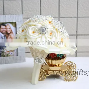 Luxurious White Satin Pearls Jewel Bouquet Bridal Bouquet Bridesmaid Bouquet thumbnail-3