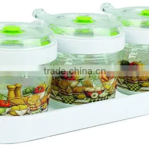 SINOGLASS 3 Pcs With Lazy Chef Decal Cone Shape Glass Jar Spice Condiment Bowl Set thumbnail-1
