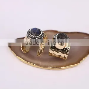 Natural Labradorite Rhinestone Crystal Paved Wide Rings Gold Plated, Labradorite Gemstone Jewelry Rings thumbnail-4