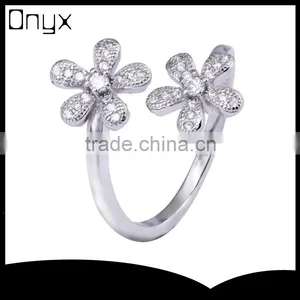 2015 Fashion 925 Sterling Silver Ring Twins Sunflower Desing Zircon Pave Setting Open Ring thumbnail-1