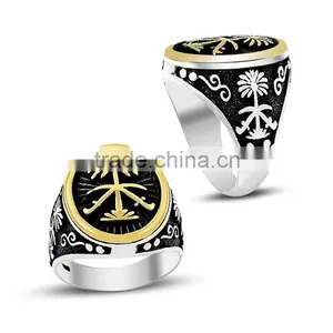 925K Silver Art Design Saudi Arabia Palm Tree Sword Embossed Men Ring thumbnail-1