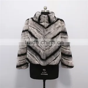 New Fashion Winter Chinchilla Color Sexy Rex Rabbit Fur Coat for Girls thumbnail-2