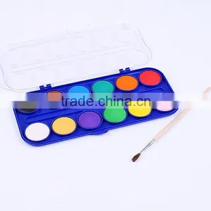Detail Solid Watercolor Cake Set, 12Color Samll Palette With Wood Handle Paint Brushes For Children Student Drawing Watercolor thumbnail-3
