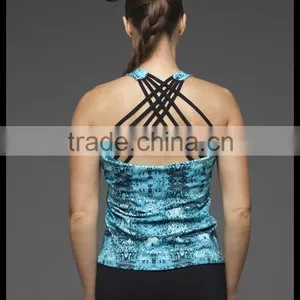 2016 Athletic Abstract Printed With Crisscross Straps Tank With Sport Bra Two in One Office In United States (USA)Small Minimum thumbnail-4