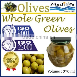 Whole Green Olives,100% Tunisian Table Olives,Whole Green Olives ,Green Olives. 370 ml Glass Jar thumbnail-1