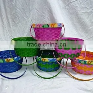 Clolorful Bamboo Easter Basket Printed With Eggs Logo thumbnail-1