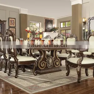 European Style Walnut Color Solid Wood Dining Room Table With Chairs And Display Cabinet, Royal Dining Room Furniture(MOQ=1 SET) thumbnail-1