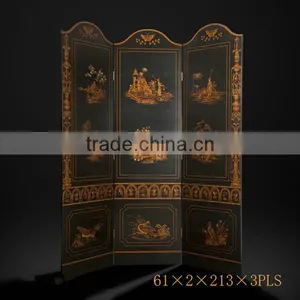 Arabian Furniture Traditional Hand Painting Wooden Three Panel Floor Screen, Classical Painted Home Decorative Folding Screen thumbnail-1