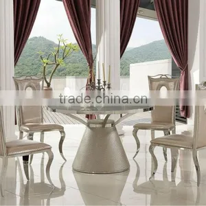 TH379 Round Shape Glass Top Dining Table and Chairs thumbnail-3