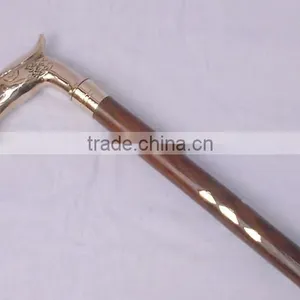 Brass & Wood Carved Walking Stick, Indian Carved Walking Stick, Hand Carved Walking Stick, Decorative Wood Walking Stick thumbnail-1