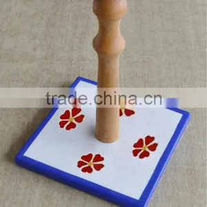 Ceramic Paper Holder, Wooden Paper Towel Holder With Ceramic Base thumbnail-1