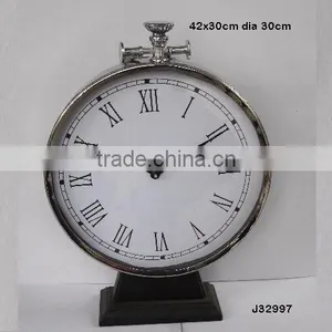 Round Shape Steel Metal Table Clock on Wooden Base in Mirror Polish Other Finishes Available thumbnail-1