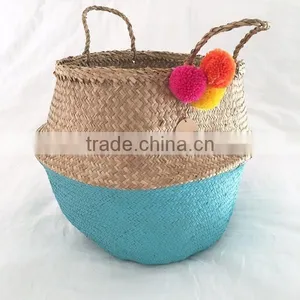 Decor Seagrass Baskets With Pompoms/ Seagrass Storage Baskets thumbnail-3