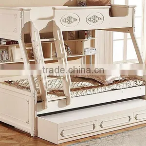 European Classic Rococo Style Pure White Wood Stairway Bunk Bed With Drawers BF11-09183a thumbnail-4
