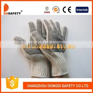 DDSAFETY 2017 7G Natural Cotton Polyester String Knit Gloves With Black PVC Dots Safety Gloves thumbnail-1