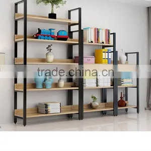 Steel-wood Bookshelf, Metal Frame French Style Furniture Antique Bookshelf Wooden Bookshelf thumbnail-1