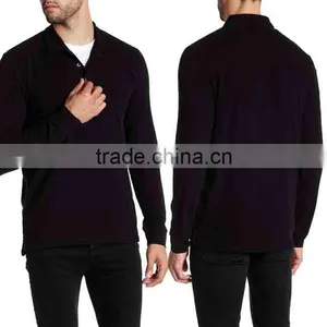 Mens Long Sleeve Polo Tee Shirts With Pocket Cheap Wholesale Plain Black T-shirts Tshirts thumbnail-1