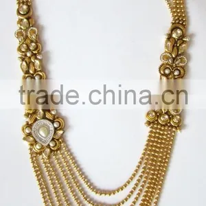 BRIDAL KUNDAN PEARL Gold Plated Designer Necklace Jhumka Earring Set thumbnail-6