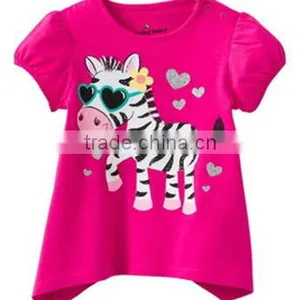 Girls Summer Fashion New Brand Jumping Beans T-shirts Kids Hot Pink With Zebra Cartoon O-neck T Shirts thumbnail-1