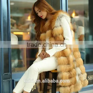 Fox Fur Luxury 2016 Winter Fashion Women's Real Fox Fur Vest Long Style Furry Striped Guaranteed Natural Fur Vest Female thumbnail-4