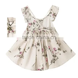 Baby Girls Clothes Summer Floral Print Backless Party Dresses For Children Frock Design For Baby Girl thumbnail-2
