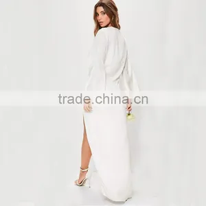 OEM WOMEN Deep V-neck and Split Hem Kimono Long Sleeve Prom Dress thumbnail-4