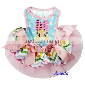 Easter Pastal Chevron Blue Polka Dots Bling Bow Bunny PETS Party Dress XS-L thumbnail-1