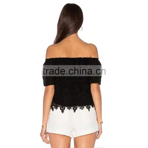 Ladies Black Lace Blouse Image Image Off Shoulder Style thumbnail-3