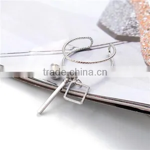 Open Rings Silver Tone Rhombus Rectangle Clear Rhinestone thumbnail-2