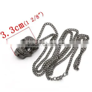 Wholesale Gunmetal Skull Halloween Battery Included Skeleton Pocket Watches thumbnail-3