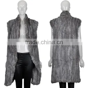 YR671 Genuine Quality Women Gilet Rabbit Fur Long Vest thumbnail-2
