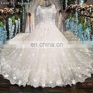 LS00227 Cap Sleeves Long Train Luxury High Quality New Women Dresses Party Long Evening Wedding Dresses African thumbnail-1