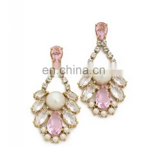 Rose Crystal Gold Earrings Mixture Beads Chandelier Earrings Wedding Gift thumbnail-1