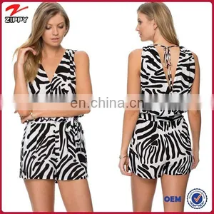Rock Grain Printed V Neck Woman Adult Jumpsuit Pajama thumbnail-1